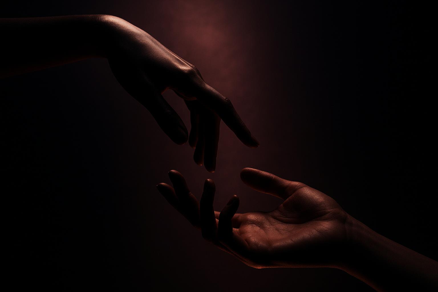 Two hands reaching toward each other
