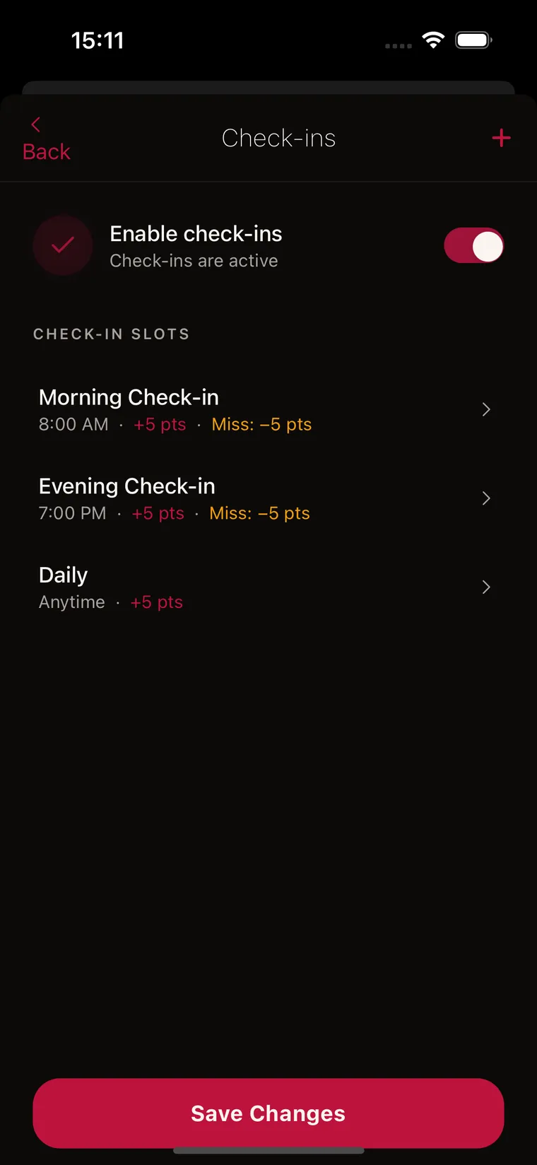 Scheduled Check-Ins screenshot