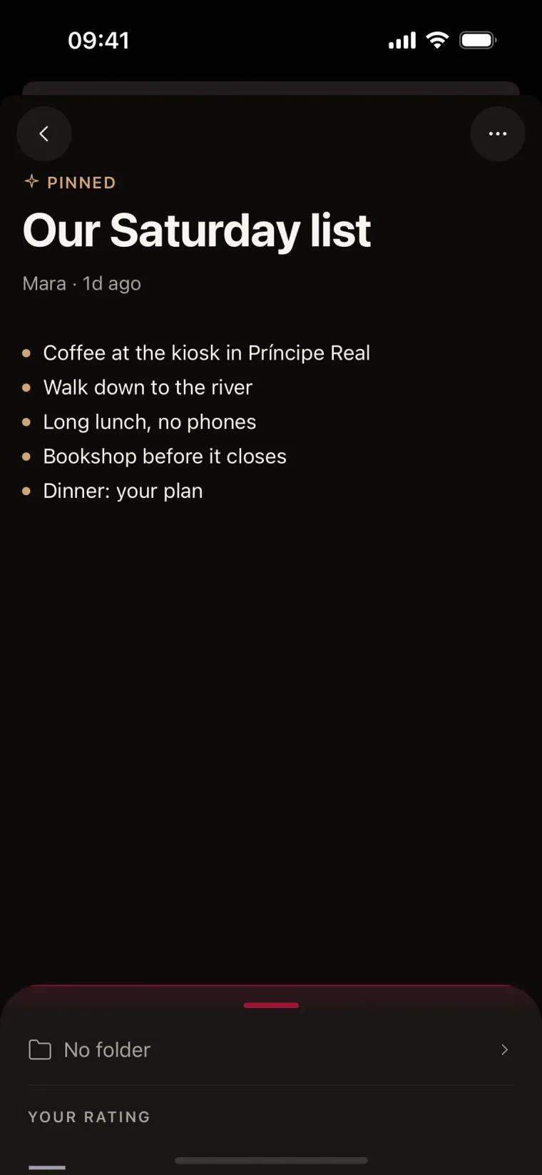 Kneel shared note: Our Saturday list