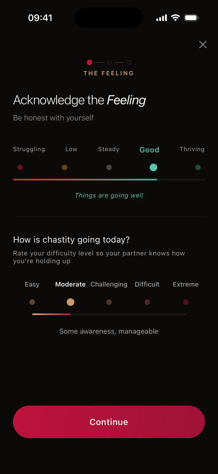 Kneel daily check-in: mood scale and chastity difficulty